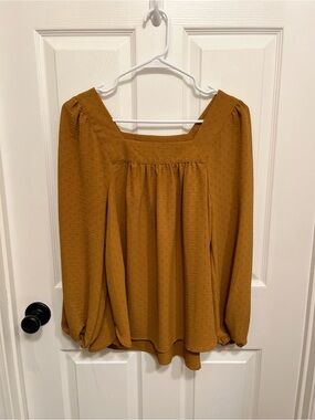 Wonderly Mustard Yellow Square Neck Long Sleeve Top - PM